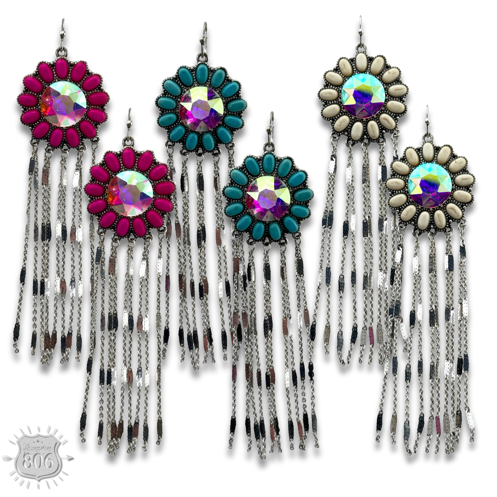 Flower concho fringe earring