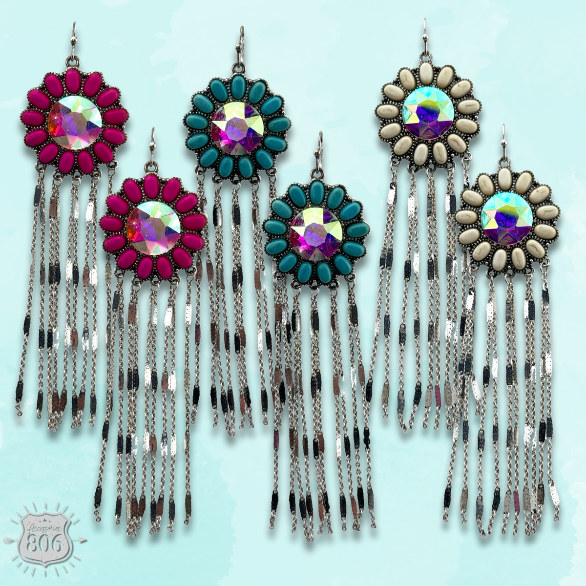 Flower concho fringe earring