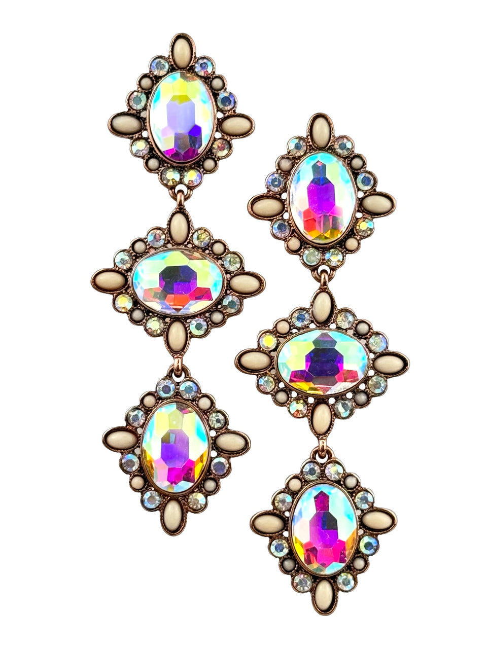 Western triple oval rhinestone earring