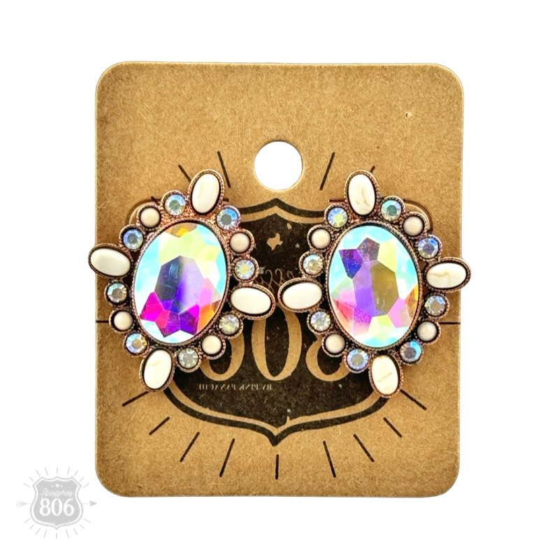 Western oval rhinestone post earring