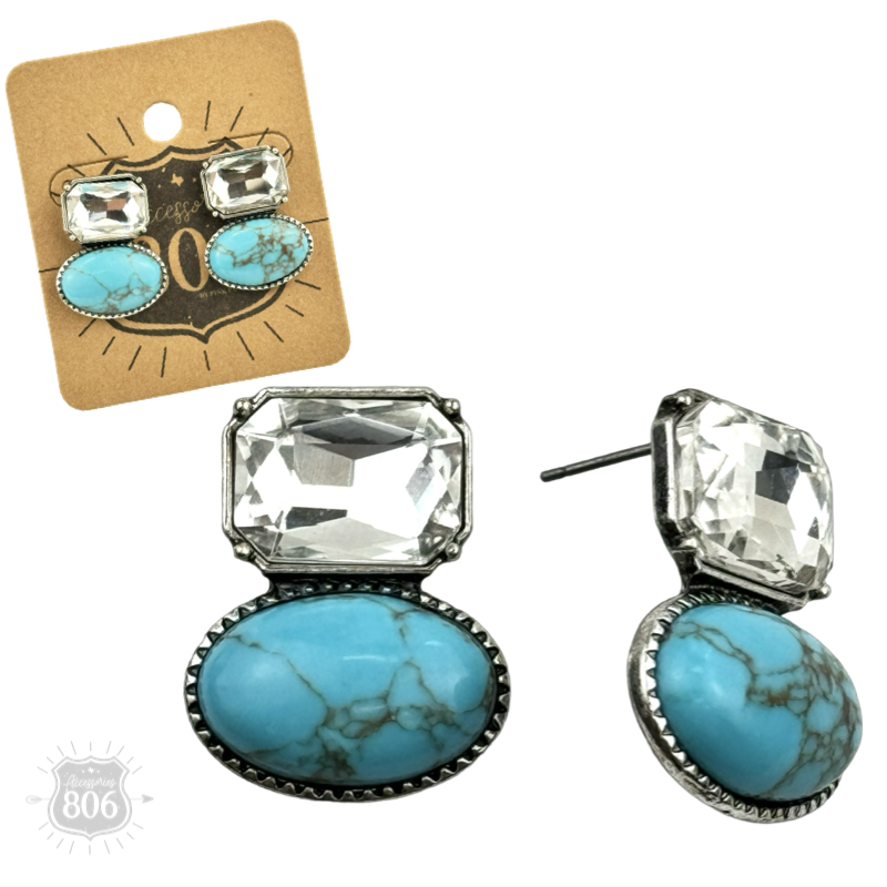 Rhinestone and oval cabochon post earring