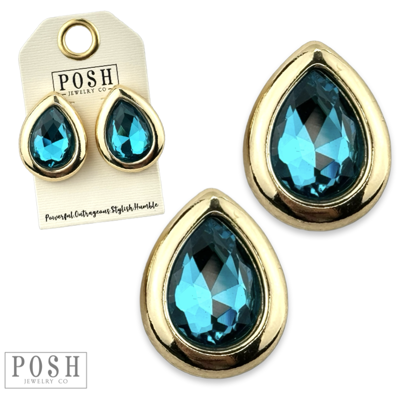 Metal tone rimmed rhinestone teardrop earring