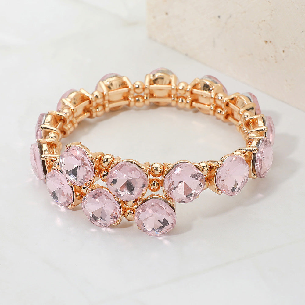 Square Stone Cluster Link Adjustable Evening Bracelet