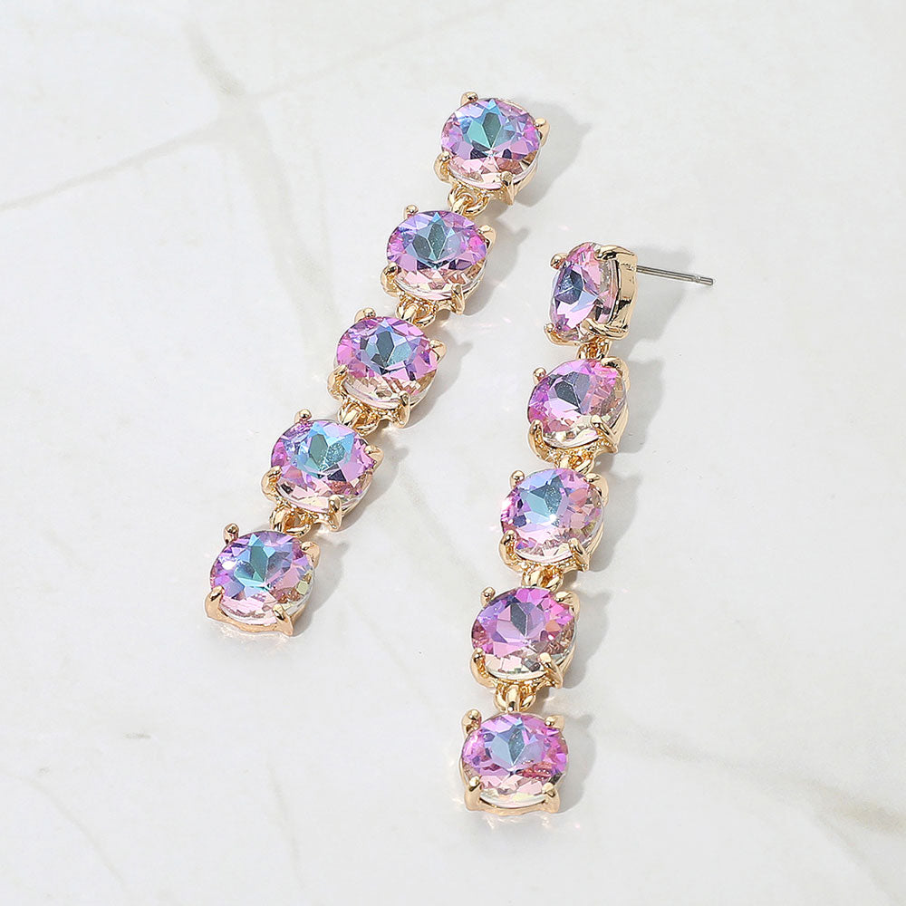 Round Stone Link Dangle Evening Earrings