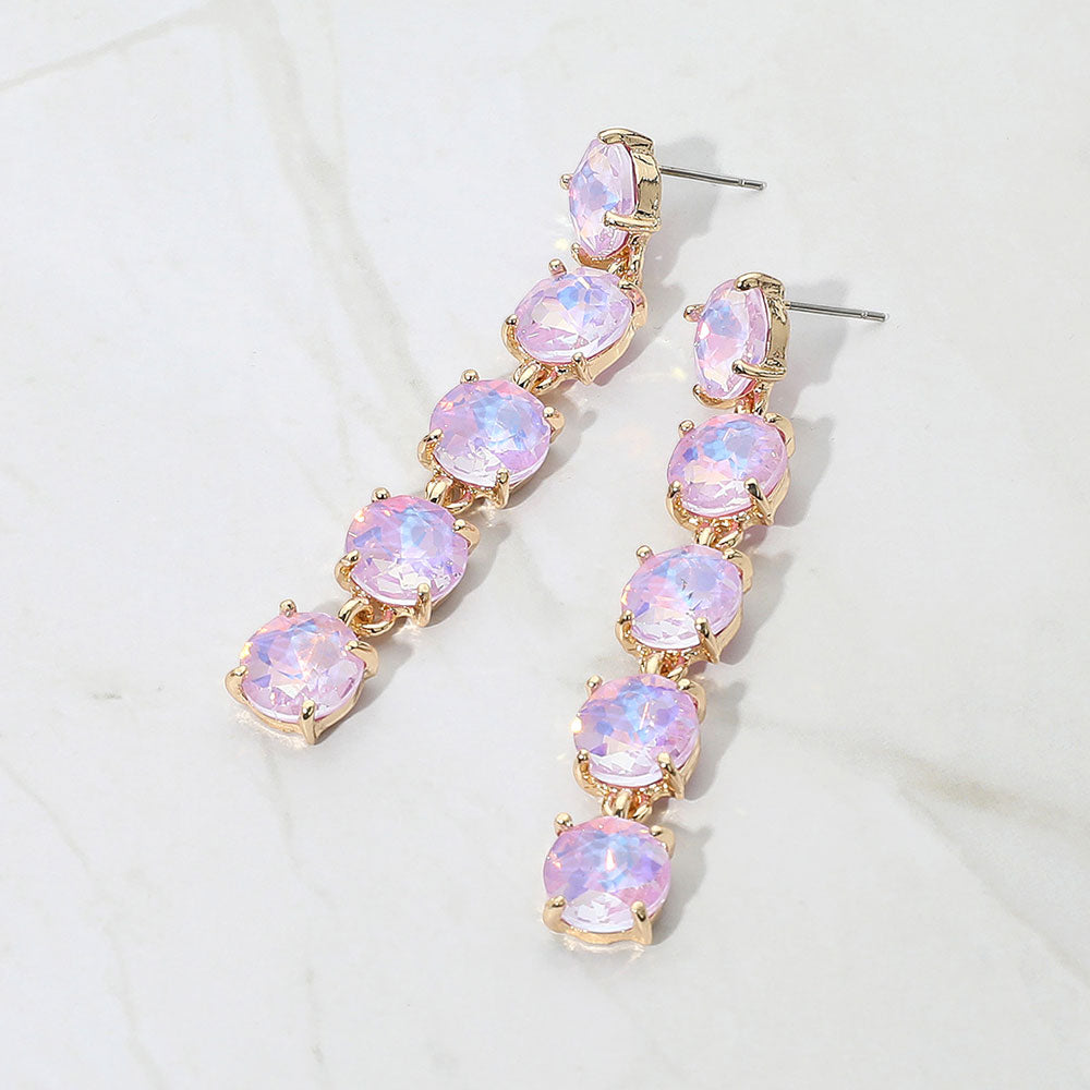 Round Stone Link Dangle Evening Earrings