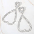 Bold Rhinestone Studded Open Heart Drop Dangle Statement Evening Earrings