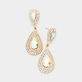 Rhinestone Trim Teardrop Stone Accented Evening Earrings