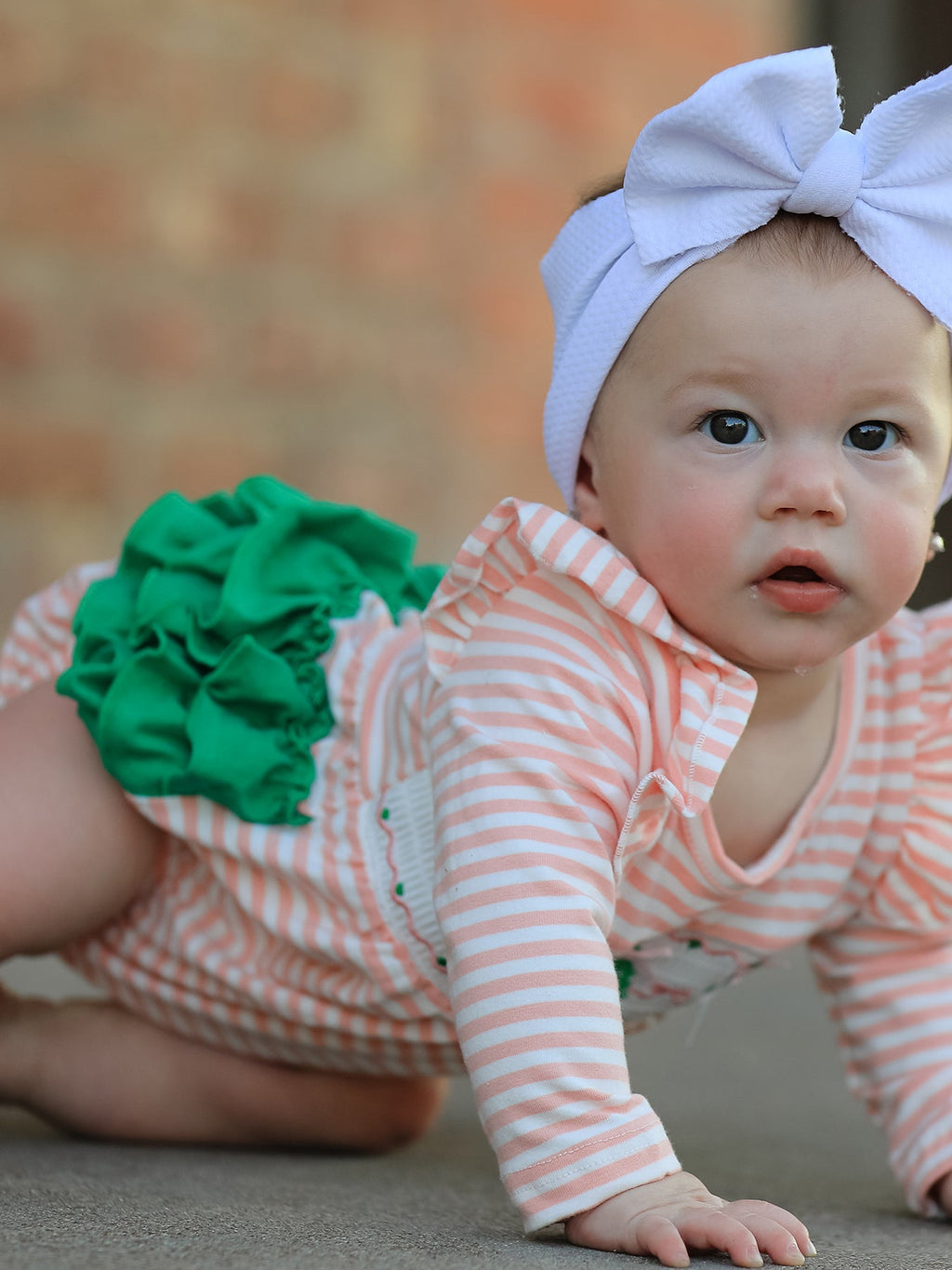 Christmas Tree Smocked Embroidery Stripe Baby Girls Romper