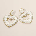 Felt Back Seed Beaded Open Heart Dangle Earrings