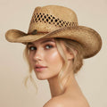 Boho Western Charm Accent Band Breathable Woven Cowboy Fedora Sun Hat