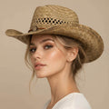 Boho Charm Accent Band Breathable Woven Western Cowboy Summer Fedora Sun Hat