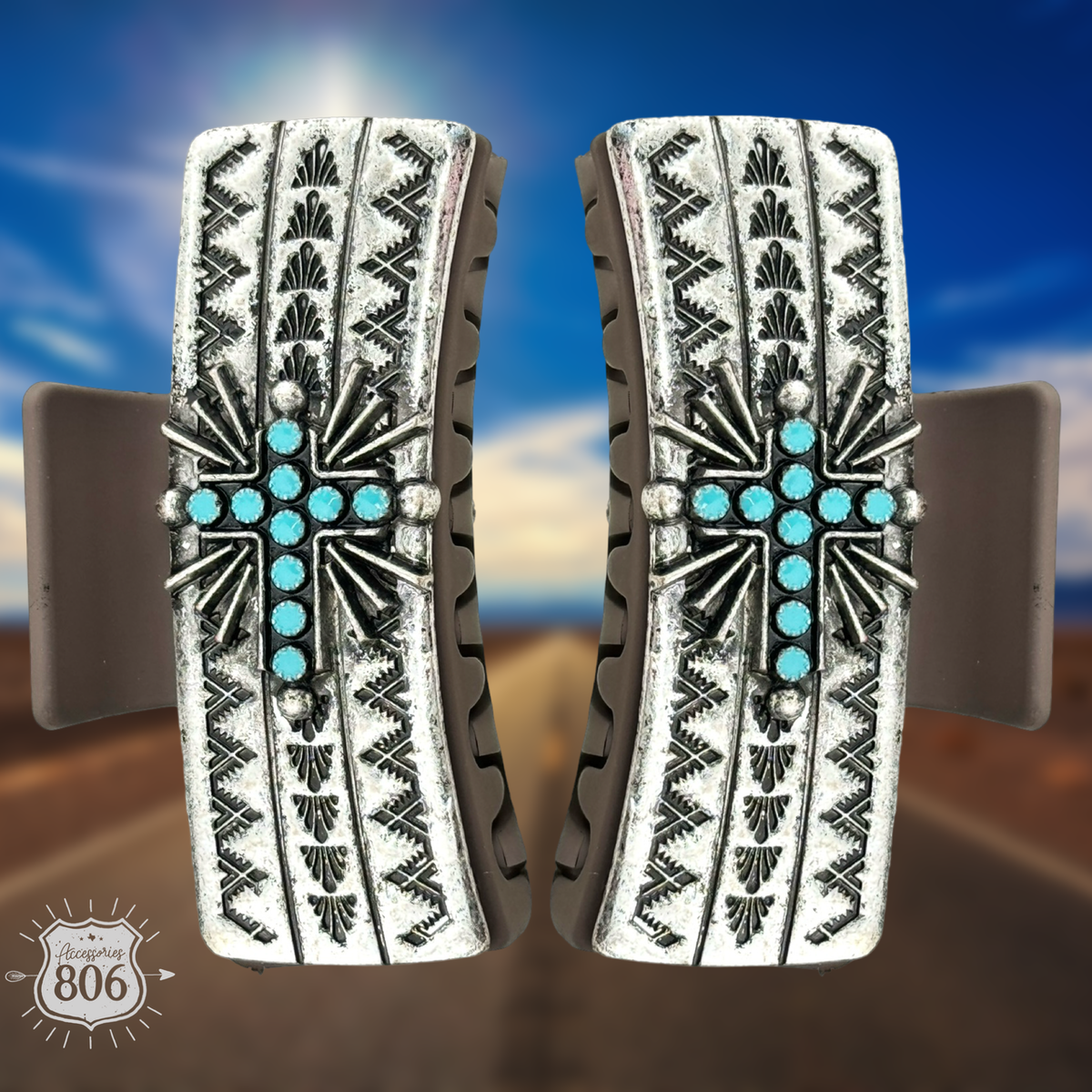 Western turquoise cross hair clip
