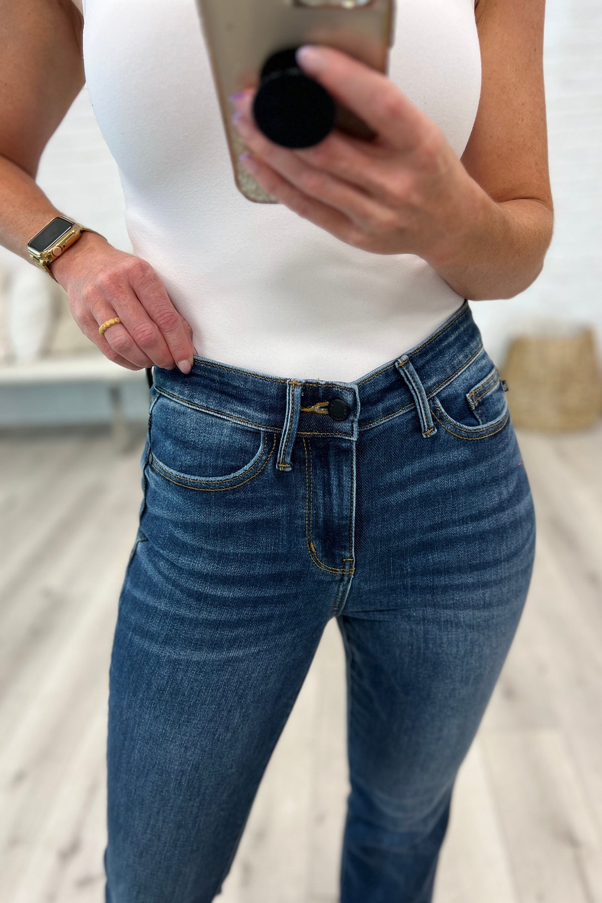 Josephine Mid Rise Raw Hem Bootcut Judy Blue Jeans