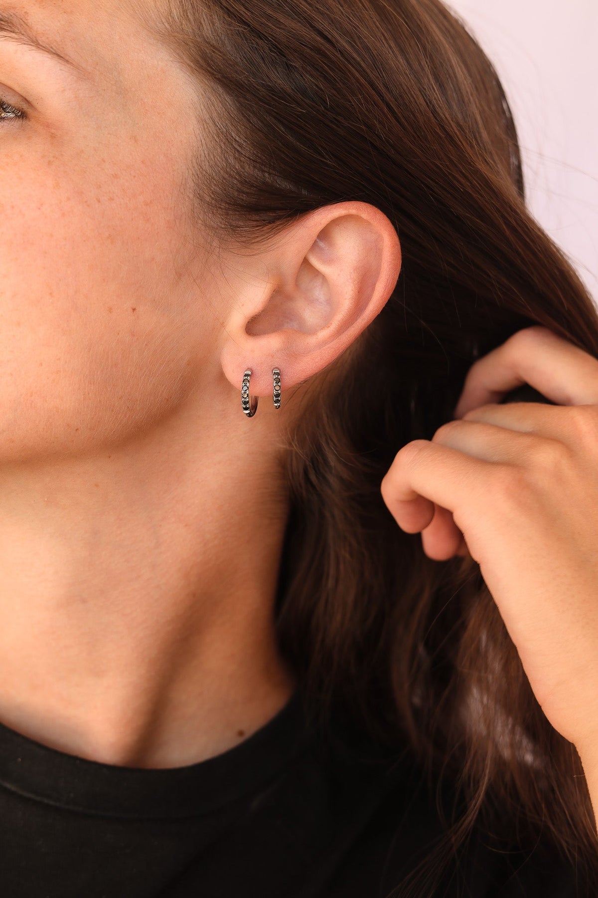 Micro Crystal Hoop in Black