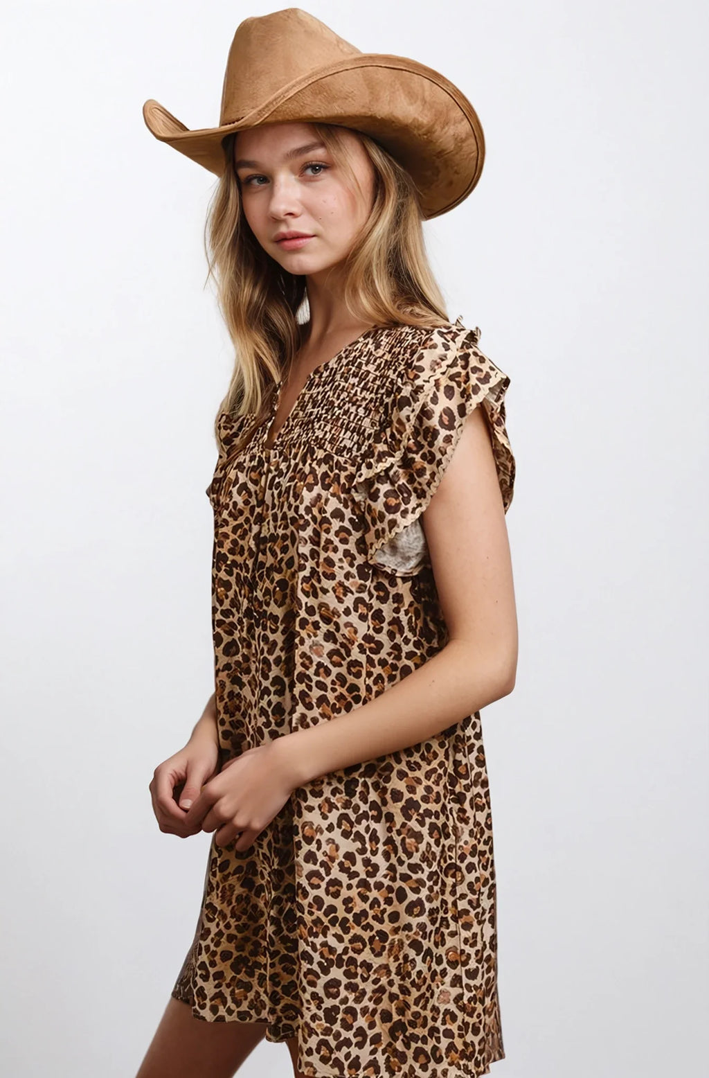 Daring Desert Muse Leopard Ruffle Dress
