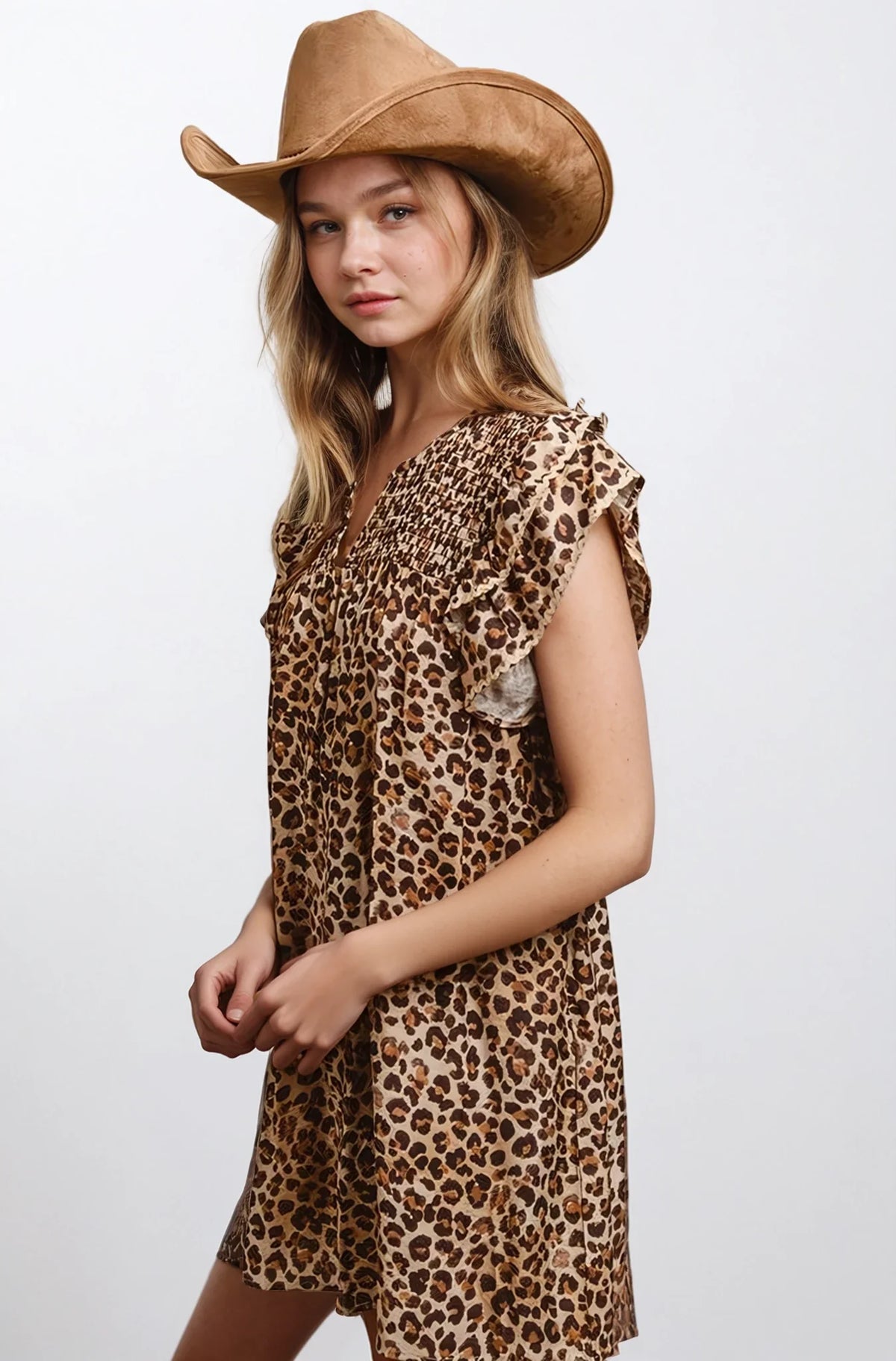 Daring Desert Muse Leopard Ruffle Dress