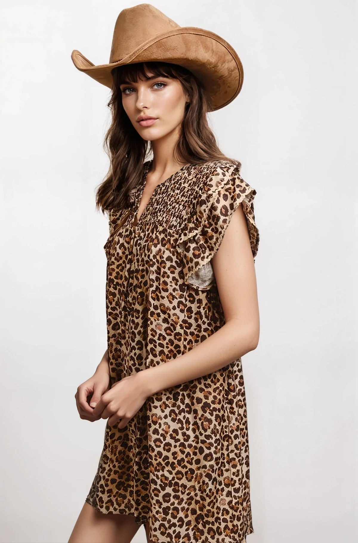 Daring Desert Muse Leopard Ruffle Dress