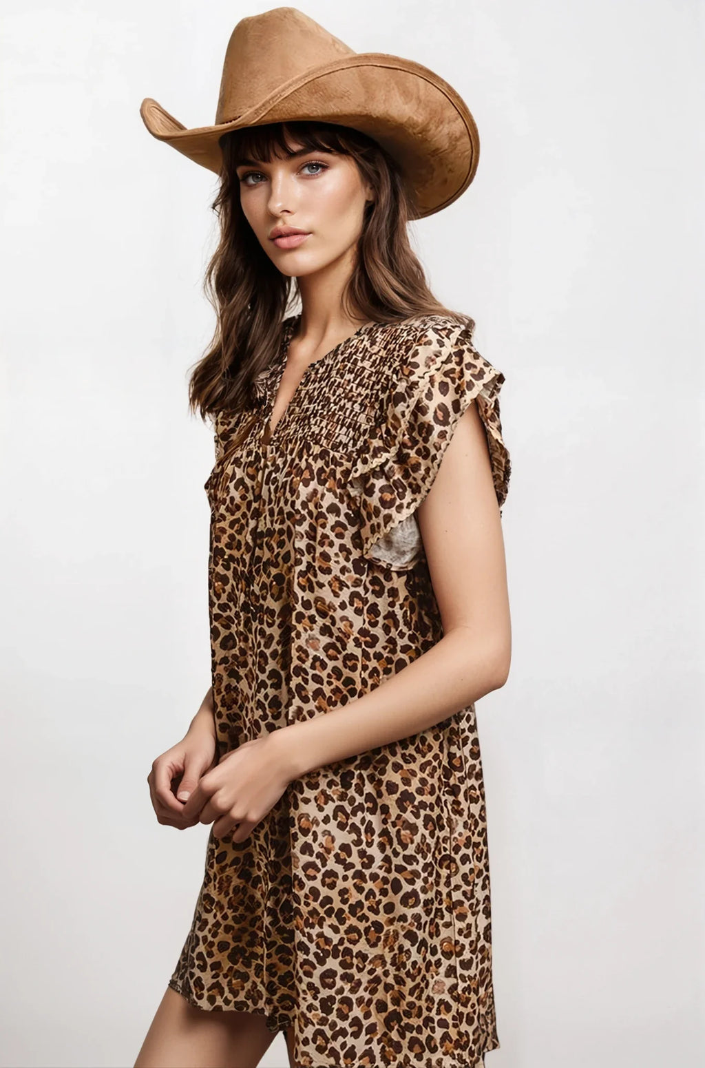 Daring Desert Muse Leopard Ruffle Dress
