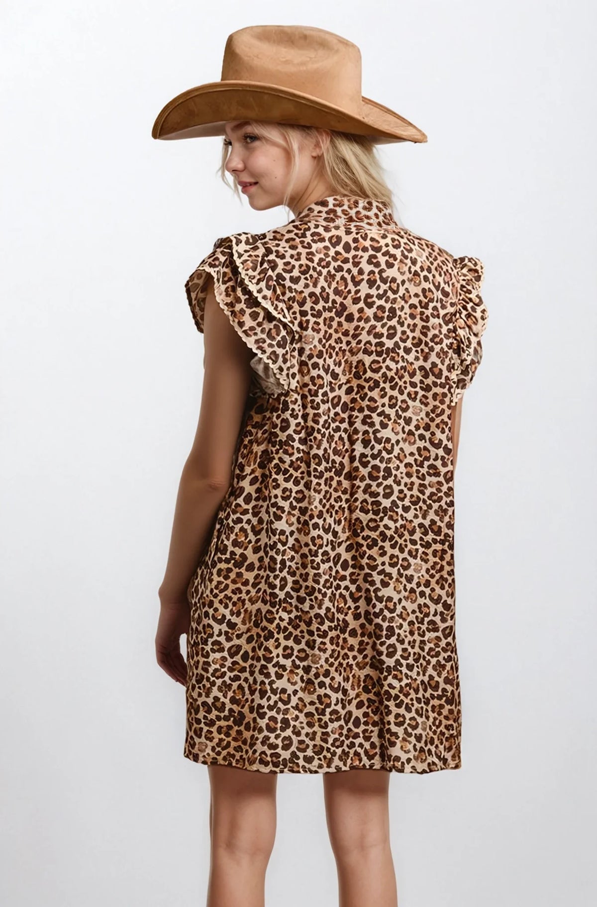 Daring Desert Muse Leopard Ruffle Dress