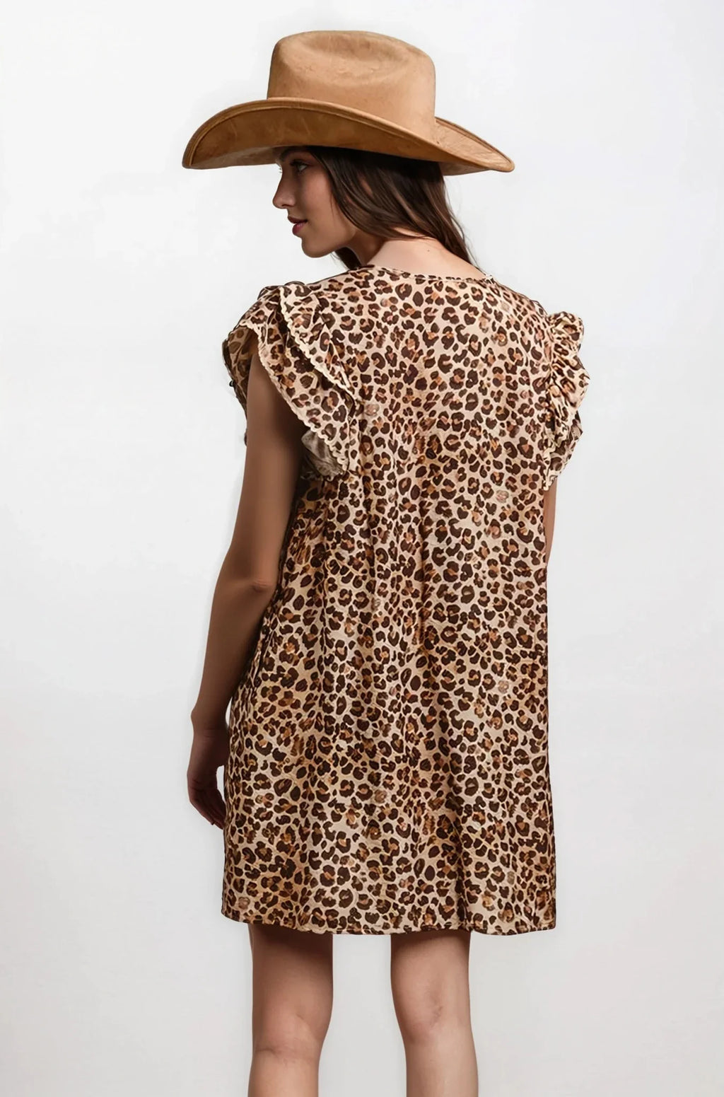 Daring Desert Muse Leopard Ruffle Dress