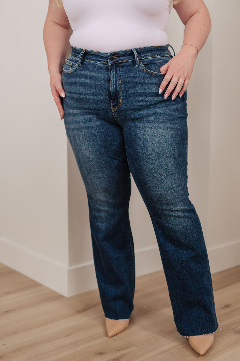 Josephine Mid Rise Raw Hem Bootcut Judy Blue Jeans