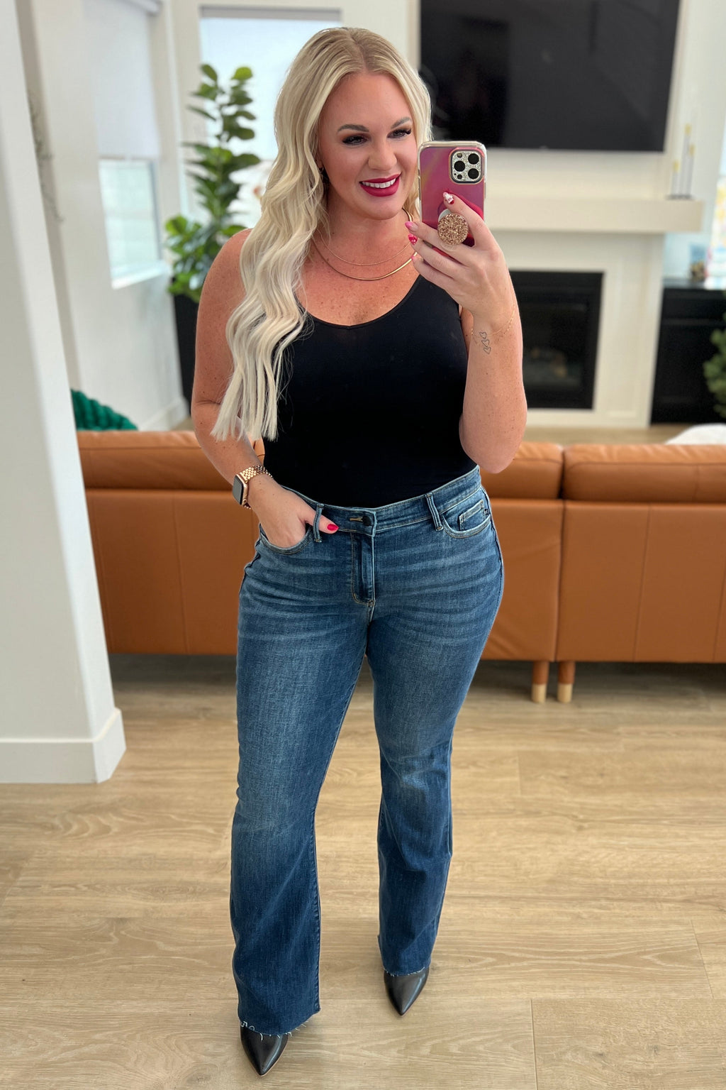 Josephine Mid Rise Raw Hem Bootcut Judy Blue Jeans