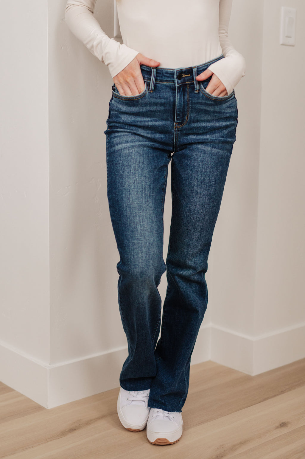 Josephine Mid Rise Raw Hem Bootcut Judy Blue Jeans