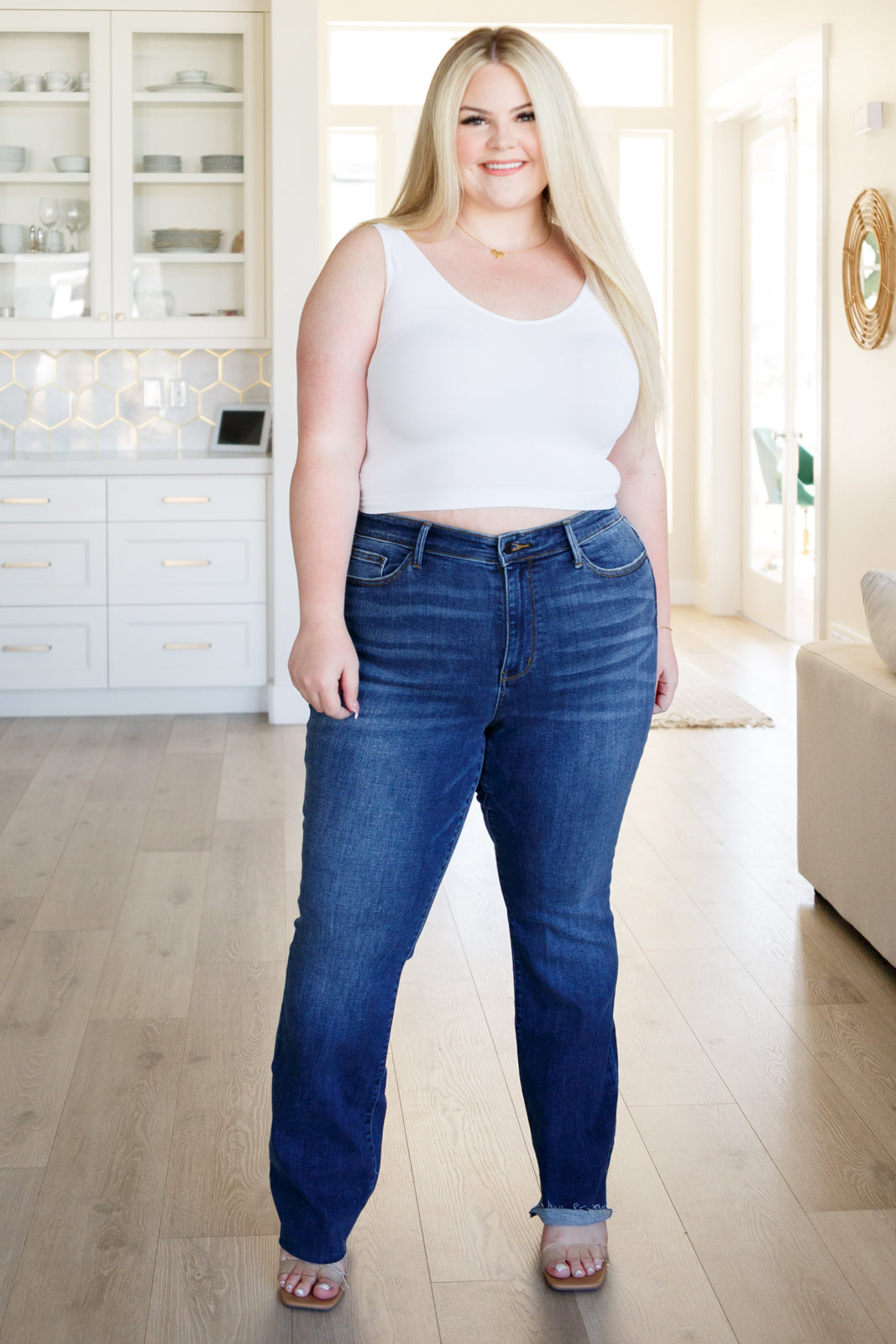 Josephine Mid Rise Raw Hem Bootcut Judy Blue Jeans