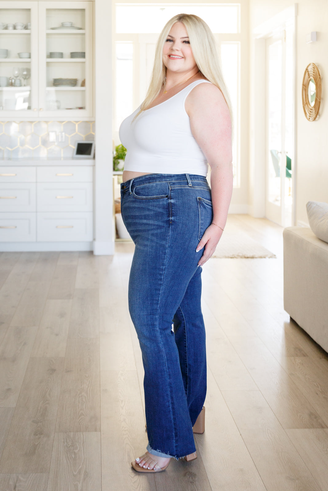 Josephine Mid Rise Raw Hem Bootcut Judy Blue Jeans