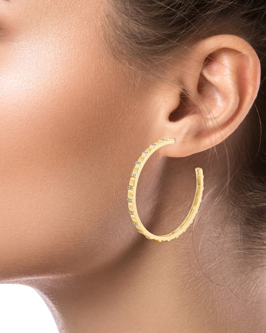 Textured Gold Hoops with CZ Accents