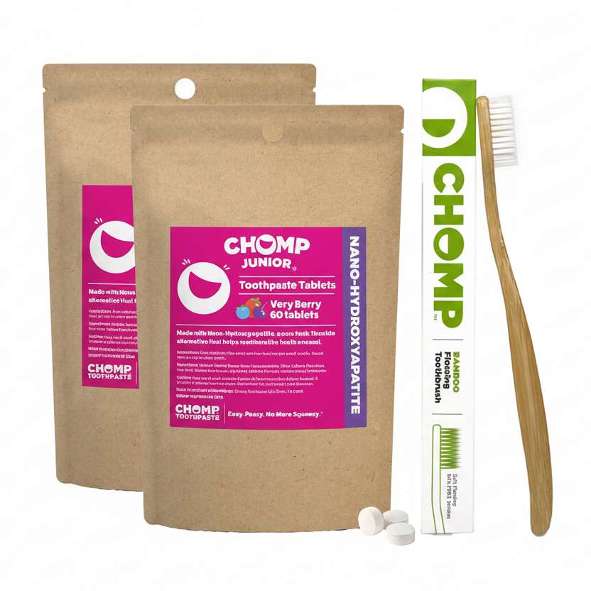 CHOMP JR NHAP Toothpaste Tablets Refills with Flossing Toothbrush