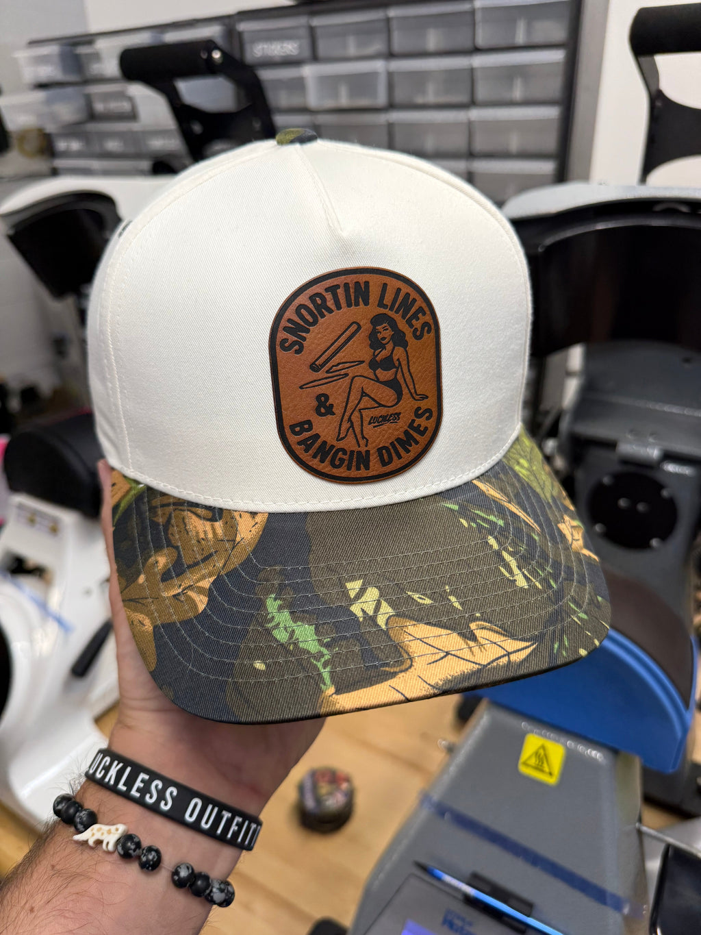 Lines and Dimes Camo Leather Patch Snapback