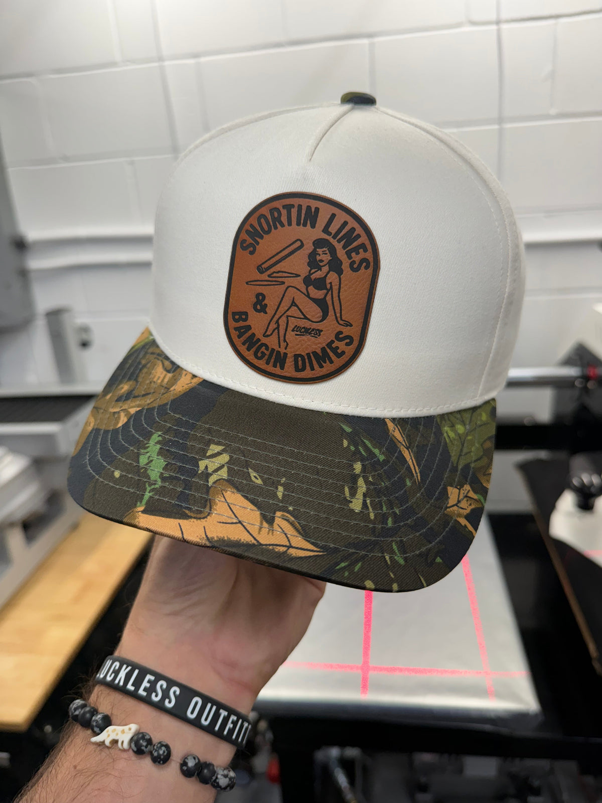 Lines and Dimes Camo Leather Patch Snapback