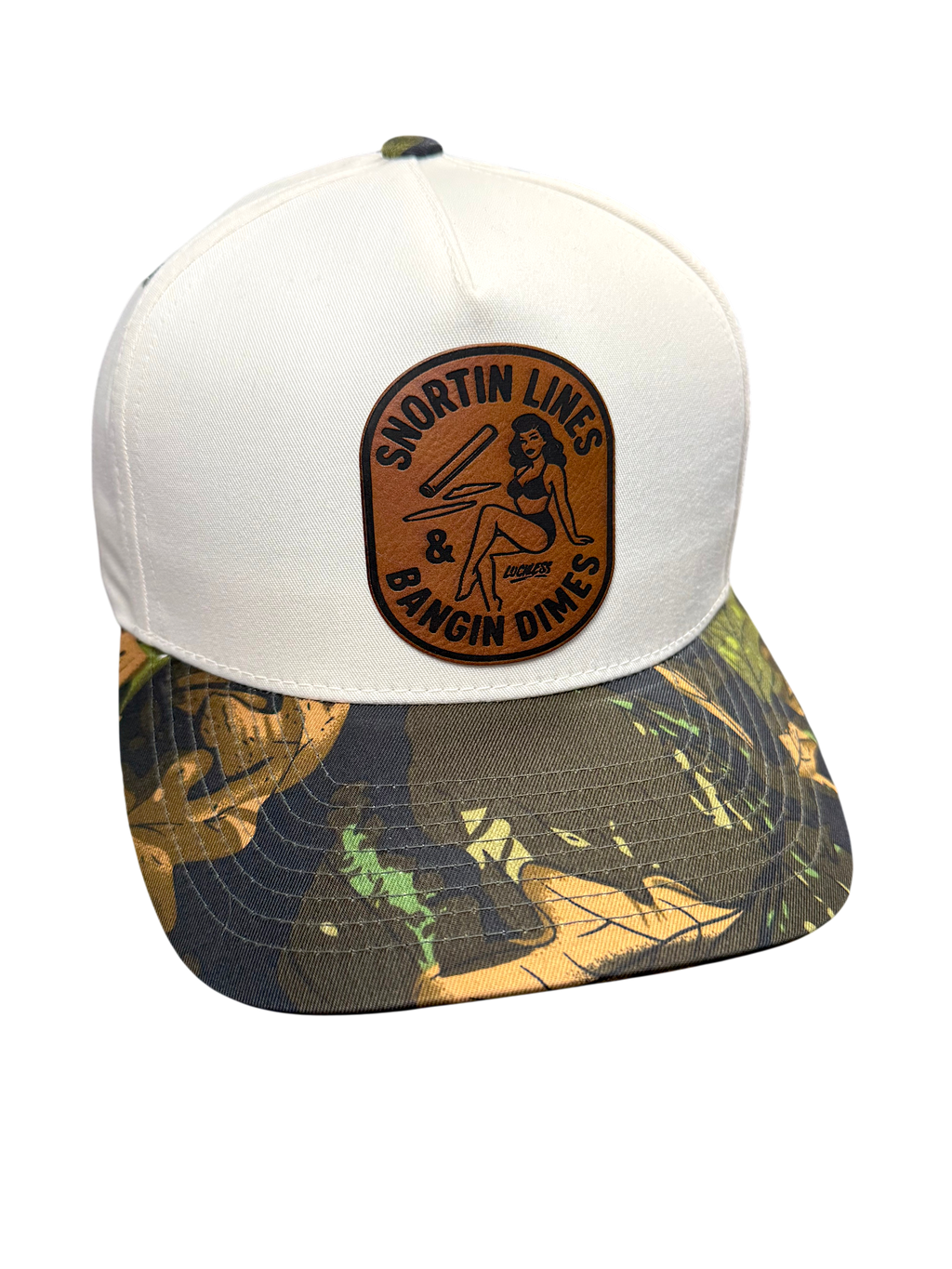 Lines and Dimes Camo Leather Patch Snapback