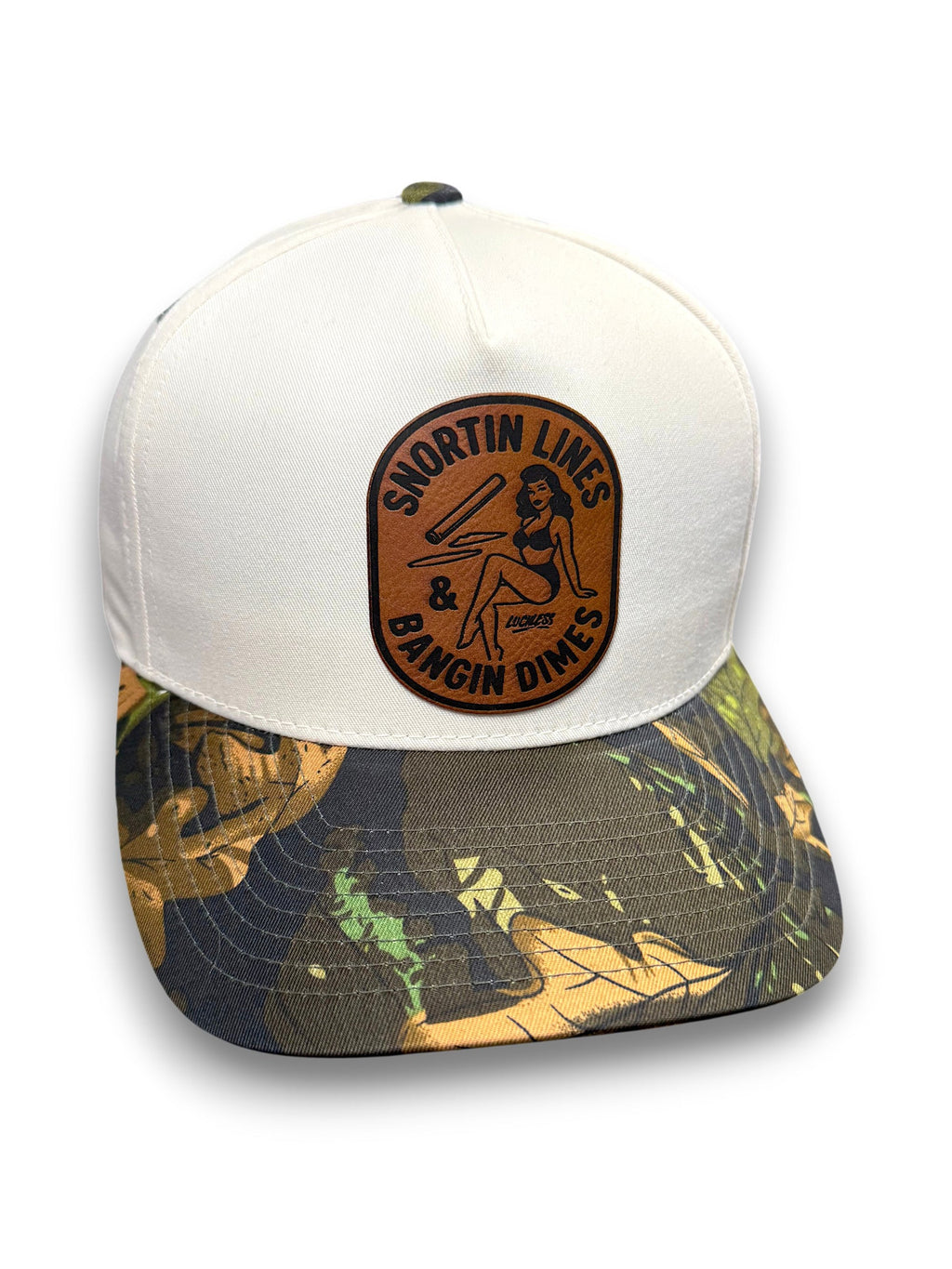 Lines and Dimes Camo Leather Patch Snapback