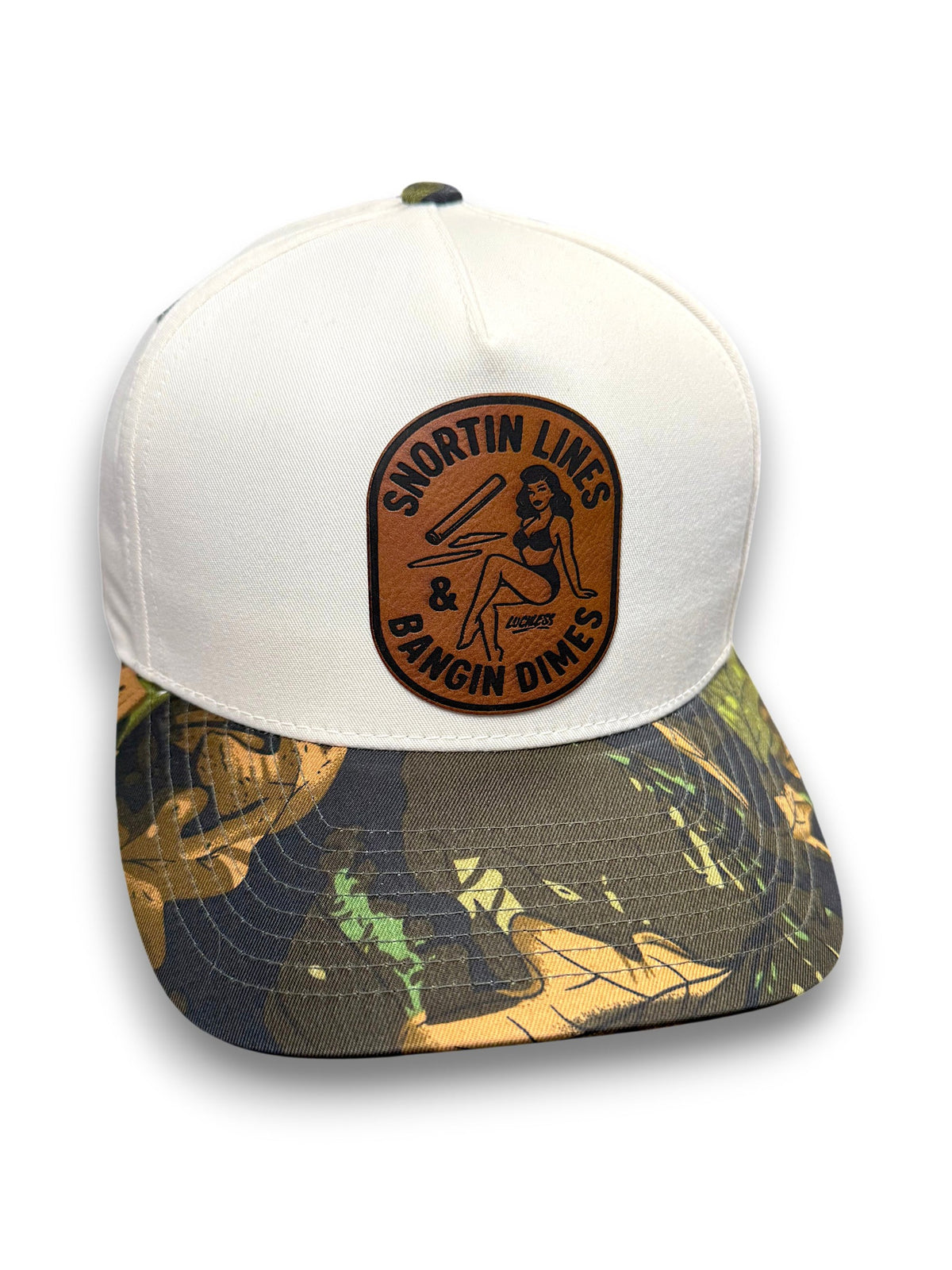 Lines and Dimes Camo Leather Patch Snapback
