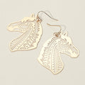 Brass Metal Filigree Horse Dangle Earrings