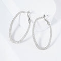 Rhodium Plated Hypoallergenic Textured Oval Hoop Earrings