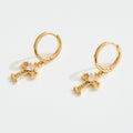 14K Gold Dipped Center CZ Stone Pave Cross Charm Drop Mini Huggie Hoop Earrings