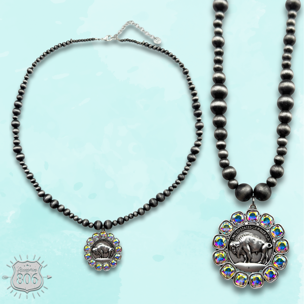 Buffalo nickel and rhinestone necklace