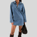 Lapel long-sleeved loose denim dress autumn and winter