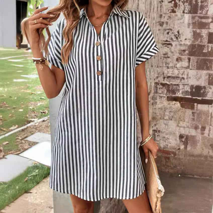 V-Neckline Striped Casual Holiday Dress