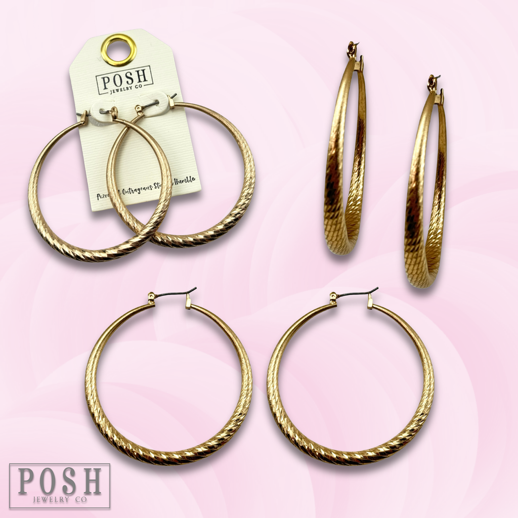 Textured metal hoop earring, last call