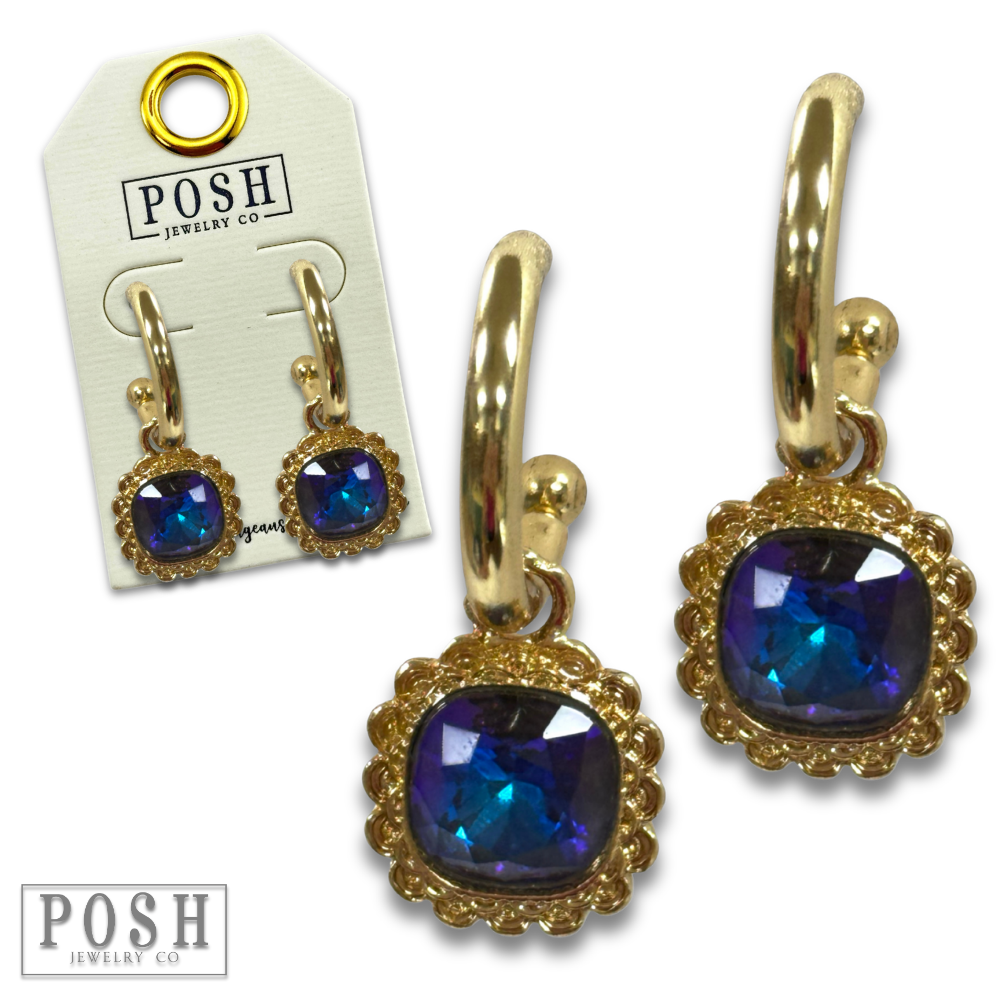 Square rhinestone dangle hoop earring