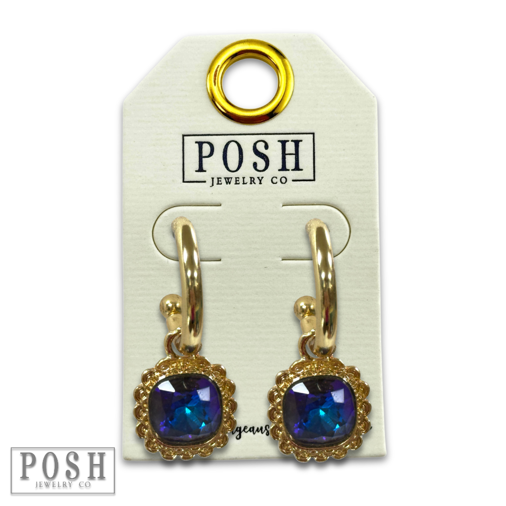 Square rhinestone dangle hoop earring