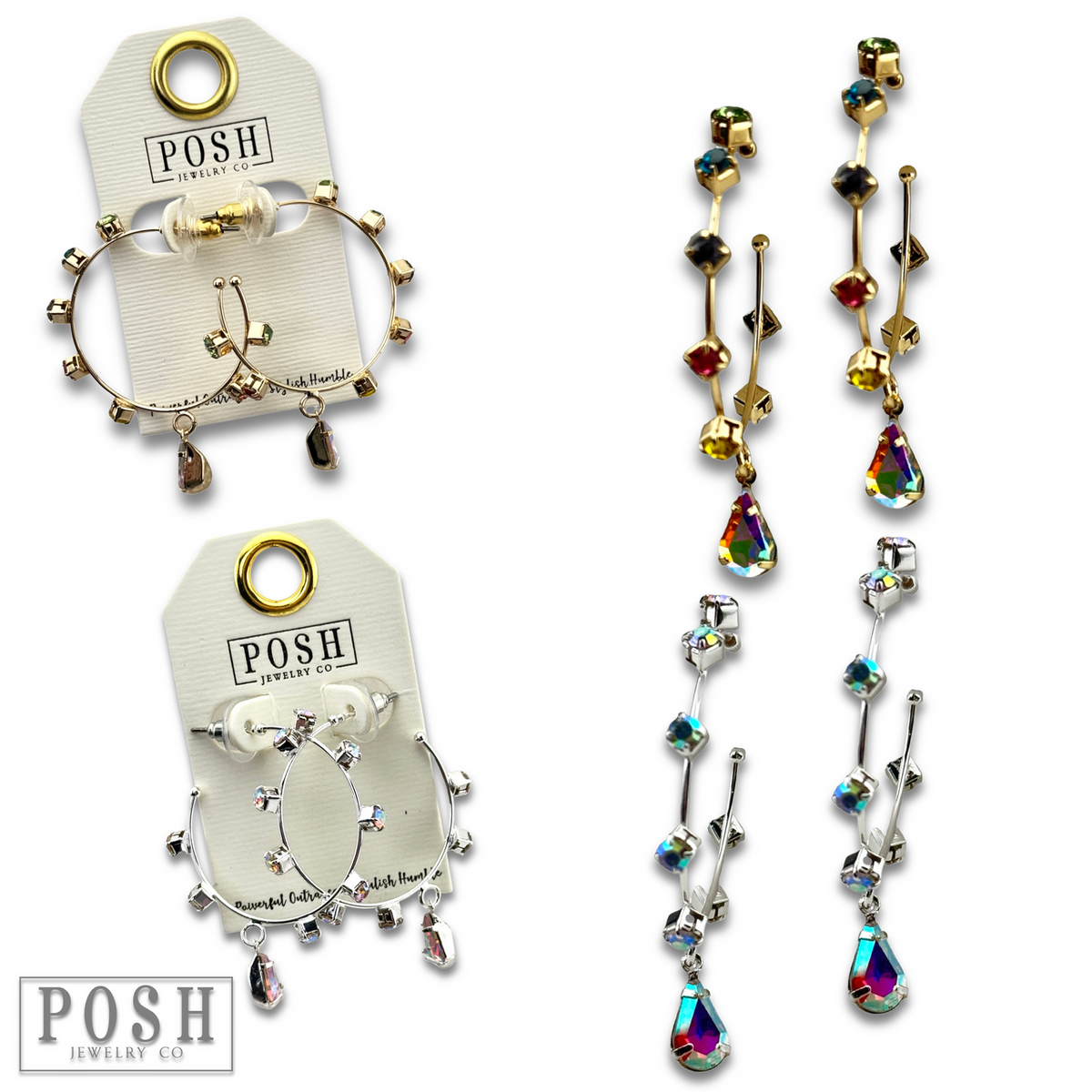 Rhinestone hoop and drop earring