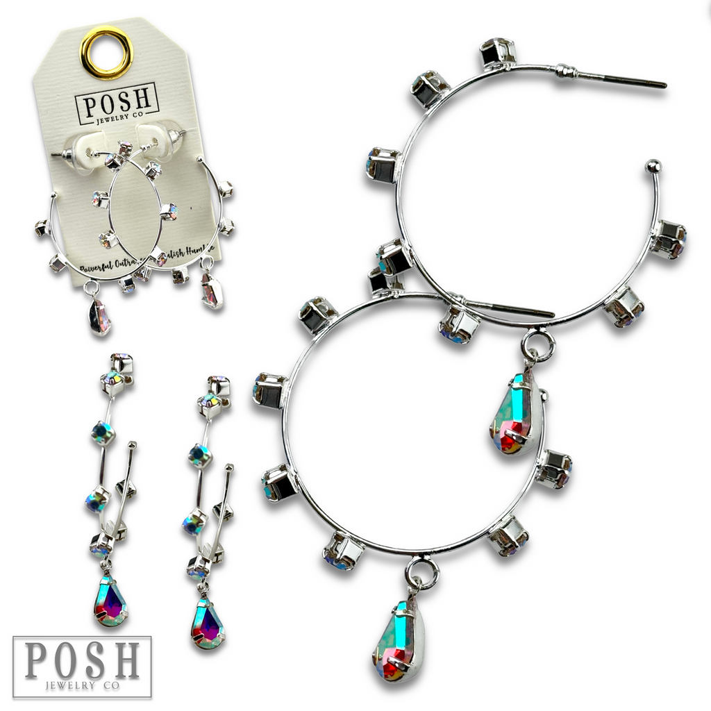Rhinestone hoop and drop earring