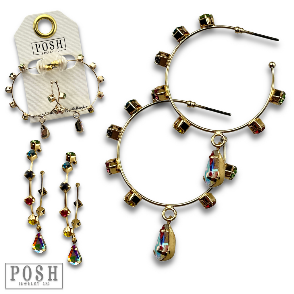Rhinestone hoop and drop earring