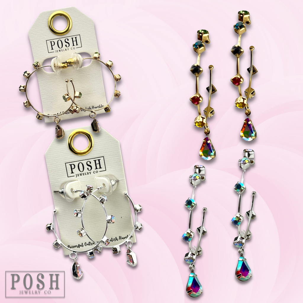 Rhinestone hoop and drop earring