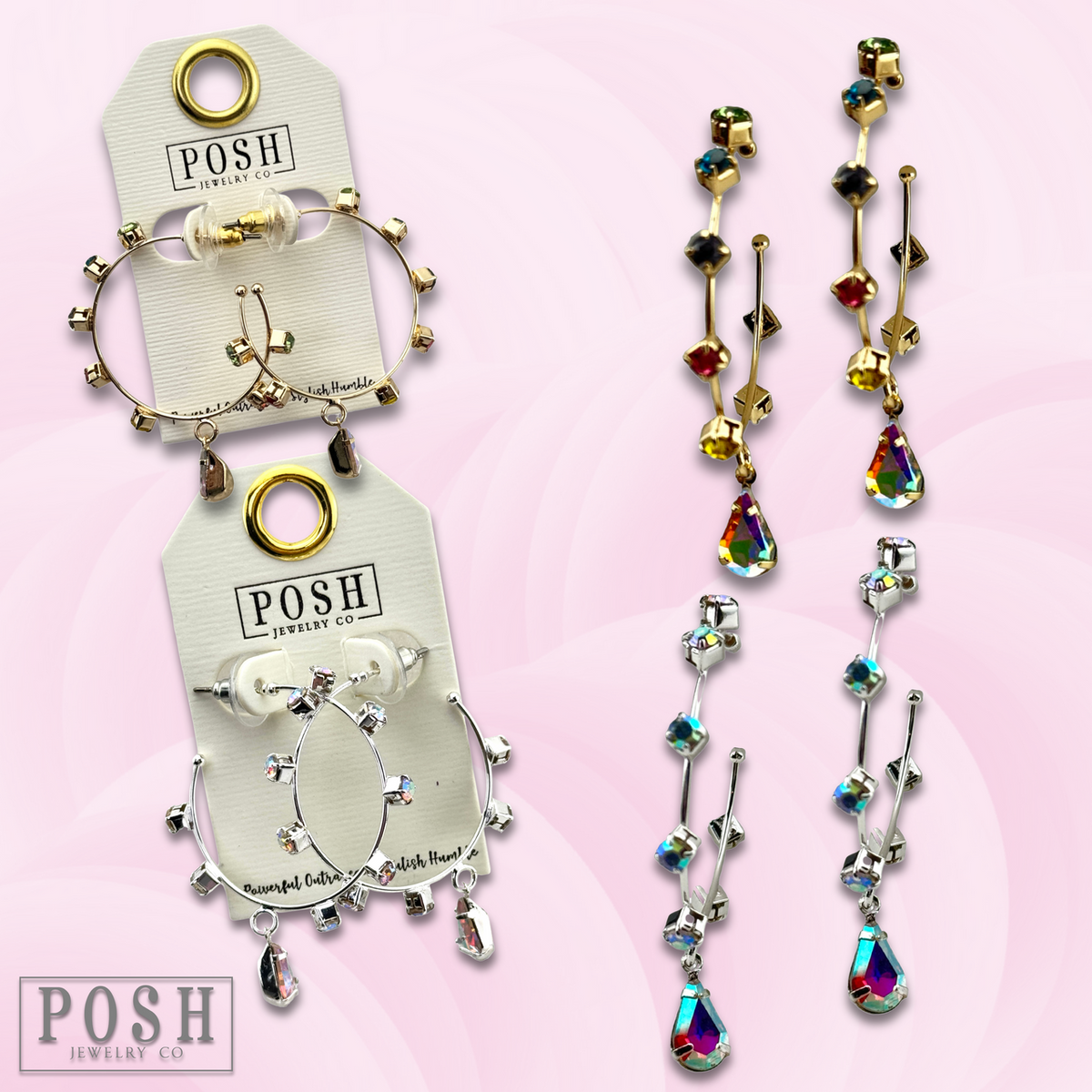 Rhinestone hoop and drop earring